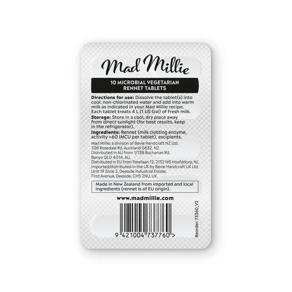Mad Millie 4L Vegetarian Rennet - 10 x Tablets Strip