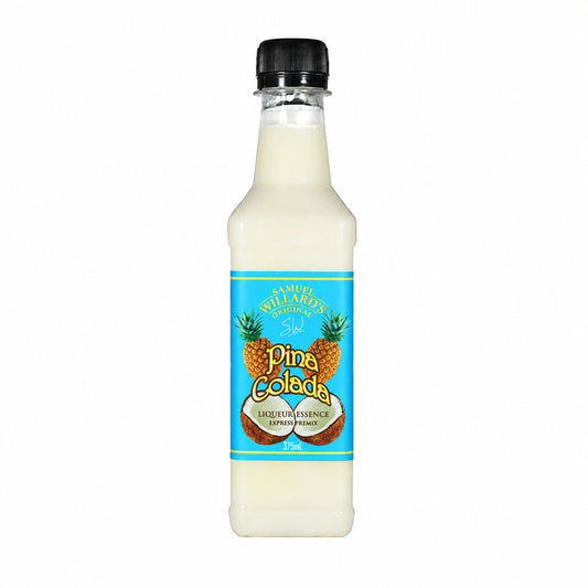 A bottle of Samuel Willard's Pina Colada premix with a label showing the drink's name and a pineapple graphic.
