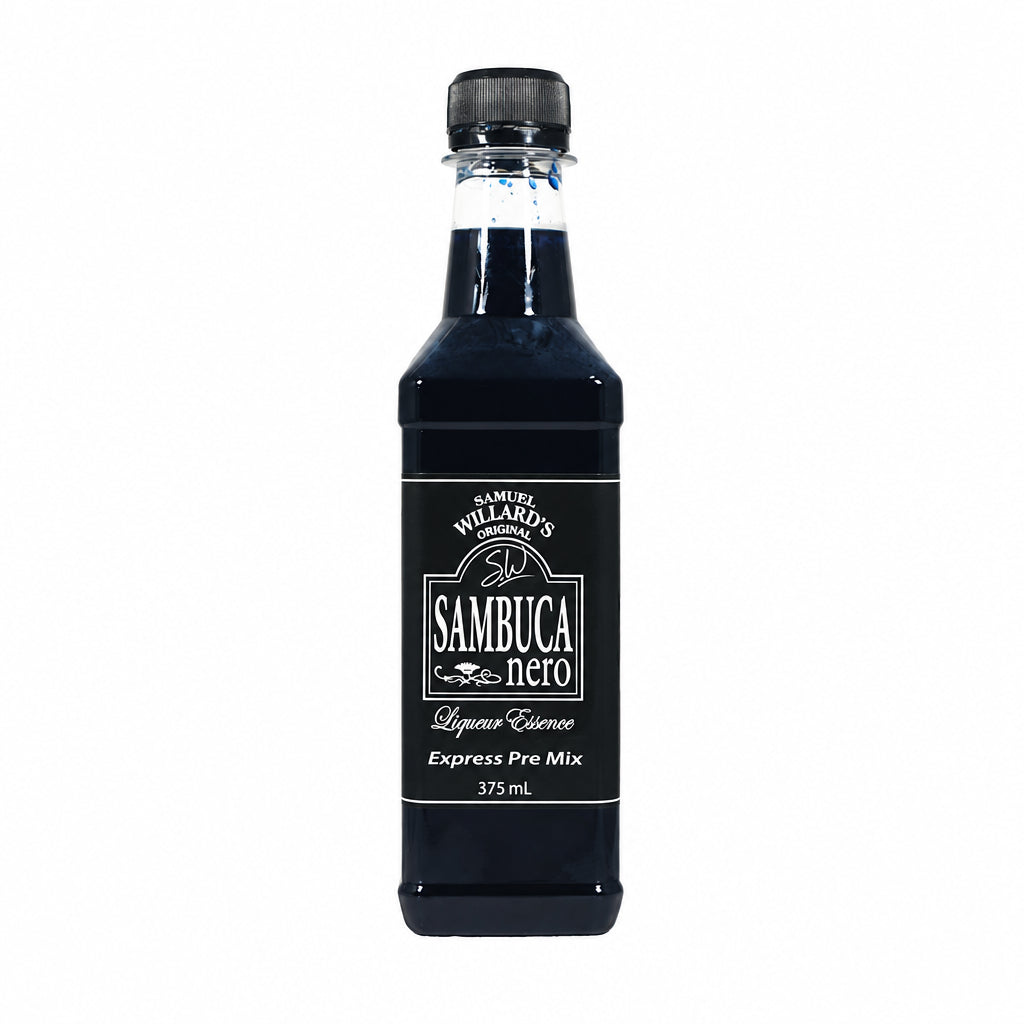 A bottle of Samuel Willards Premix Sambuca Nero Liqueur