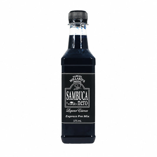 A bottle of Samuel Willards Premix Sambuca Nero Liqueur