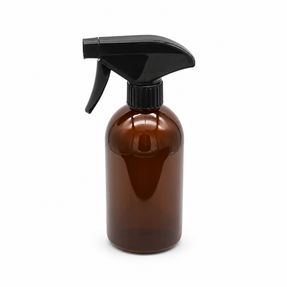 Amber PET spray bottle on a white background